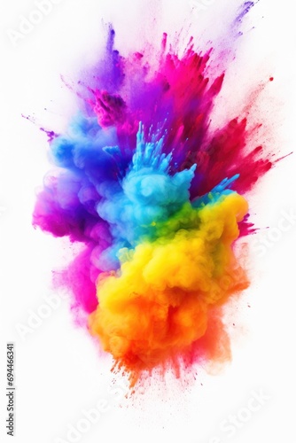 Colorful powder exploding in a vibrant display on a clean white background. Perfect for adding a burst of energy and excitement to your designs