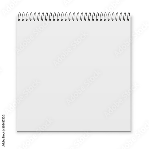 Spiral blank open notebook, top view mockup page isolated, template copybook cover with horizontal iron spiral - stock vector