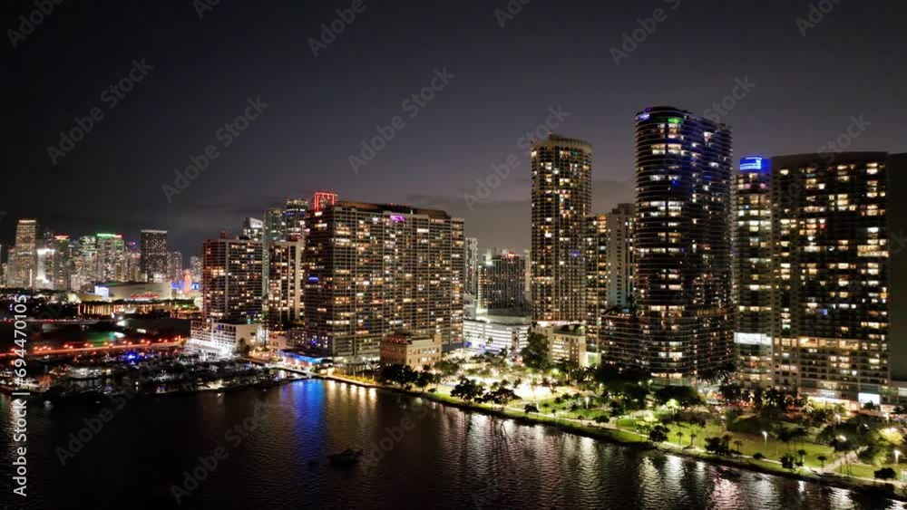 Aerial shot of the tall buildings of downtown Miami Florida at night Aerial shot of the tall buildings of downtown Miami Florida at night