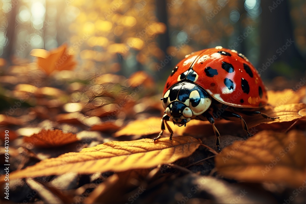 Fototapeta premium ladybug on a leaf, closeup