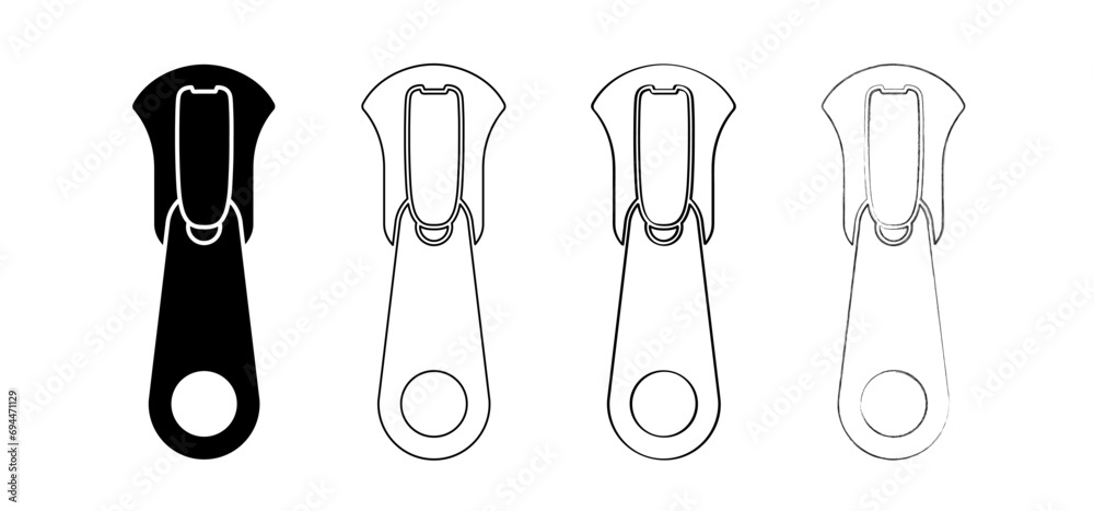 Cartoon zip fastener with zipper puller. Clasp for clothes. Clothing accessories and zip types. Zippers. Set of closed and open zip with fastener. Unzip, closed zipper locks. Sewing zip line icon. Cartoon zip fastener with zipper puller. Clasp for clothes. Clothing accessories and zip types. Zippers. Set of closed and open zip with fastener. Unzip, closed zipper locks. Sewing zip line icon.