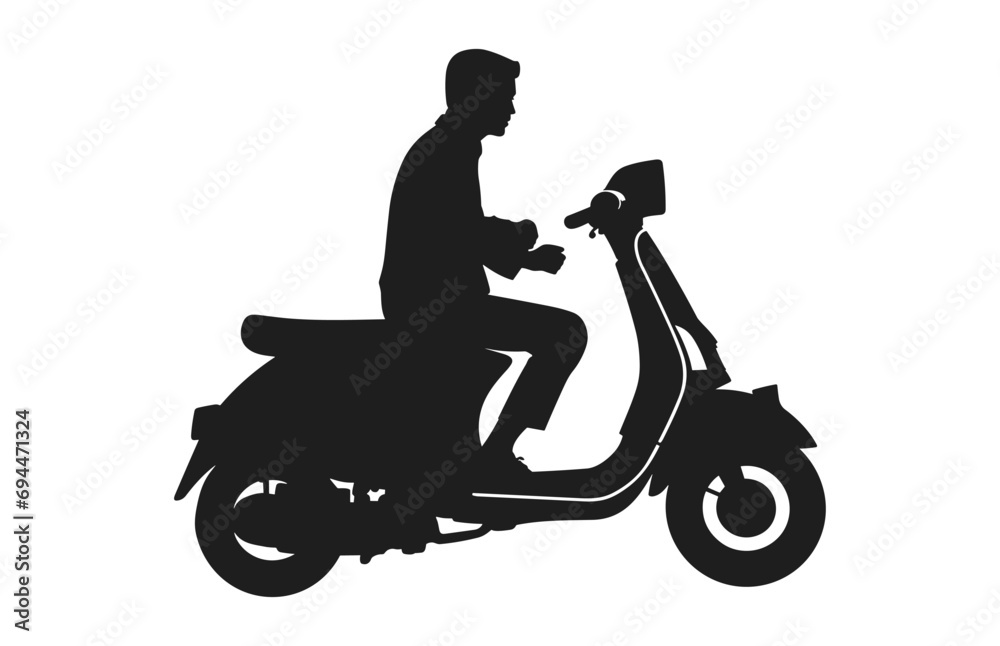 A Person Riding a Scooter Vector Silhouette isolated on a white background
