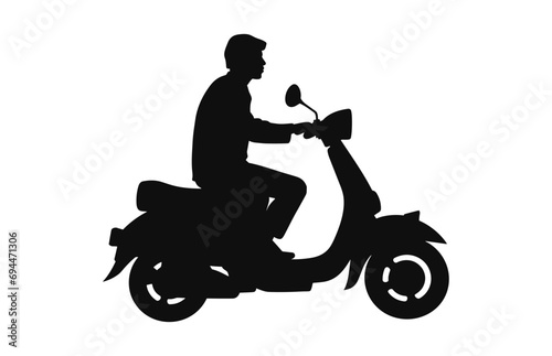 A Person Riding a Scooter Vector Silhouette isolated on a white background