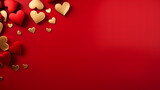 Love's Radiance: Valentine's Day with Red and Golden Hearts on a Passionate Red Background