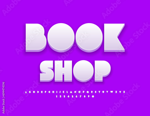 Vector trendy icon Book Shop. Creative style Font. Abstract 3D Alphabet Letters and Numbers set