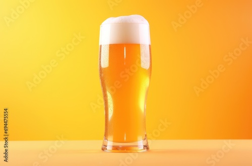a glass of beer on an orange background