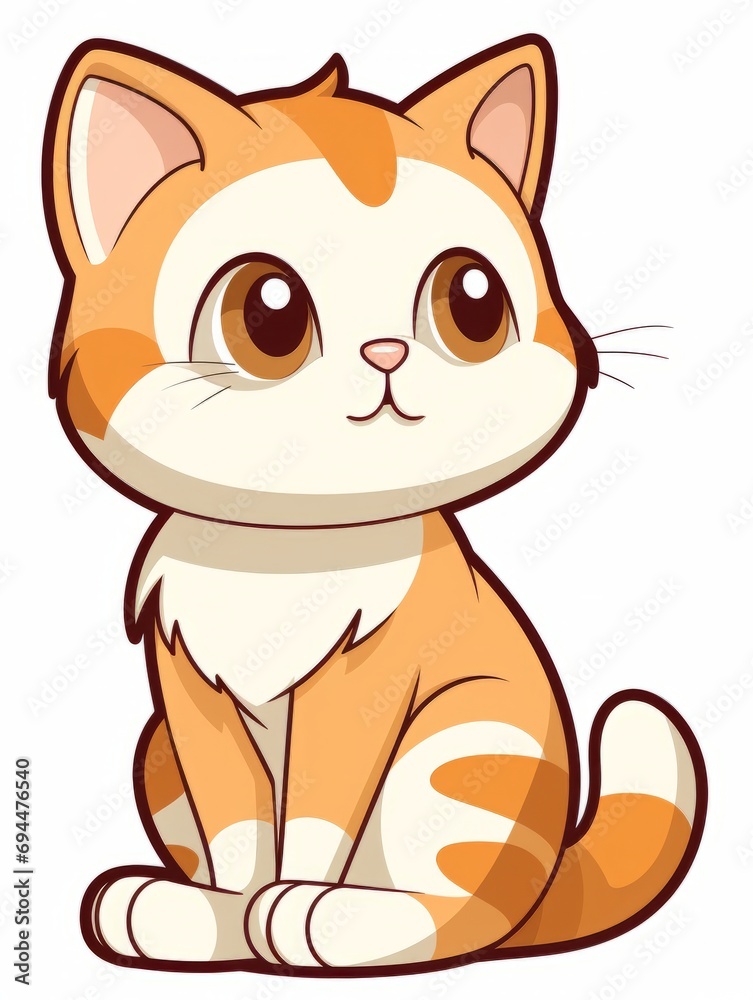 Cartoon sticker kitten looks to the side expectantly on white background isolated, AI Cartoon sticker kitten looks to the side expectantly on white background isolated, AI