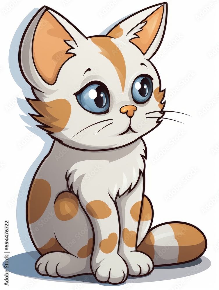 Cartoon sticker kitten looks to the side expectantly on white background isolated, AI Cartoon sticker kitten looks to the side expectantly on white background isolated, AI