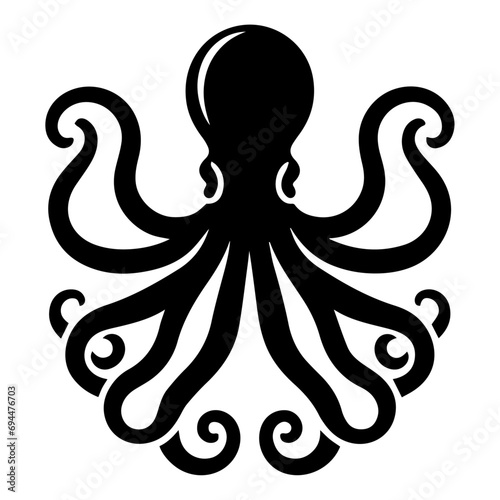 minimal Octopus animal vector silhouette black color white background