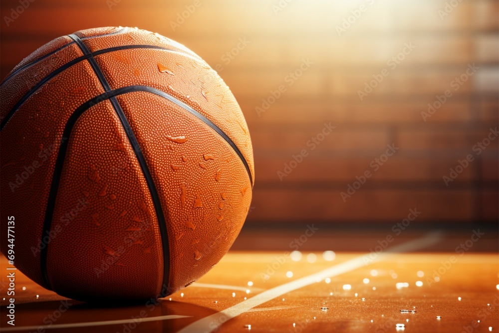 Sporting texture Basketball background with ball, hoop, and court elements - obrazy, fototapety, plakaty 