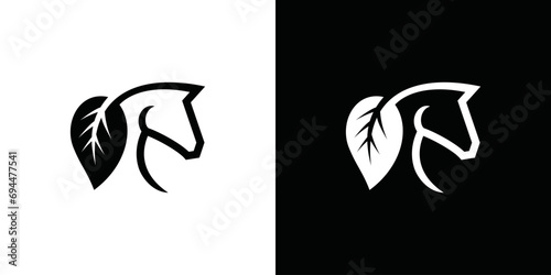 Horse logo design. Elegant and luxurious horse logo concept. Vector logo template. horse vector logo with organic leaves, organic horse farm logo