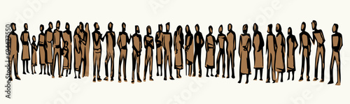 Vector drawing. People stand in a long line