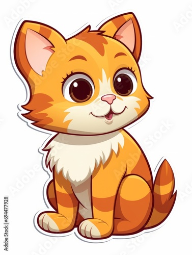 Cartoon sticker kitten looks to the side expectantly on white background isolated  AI