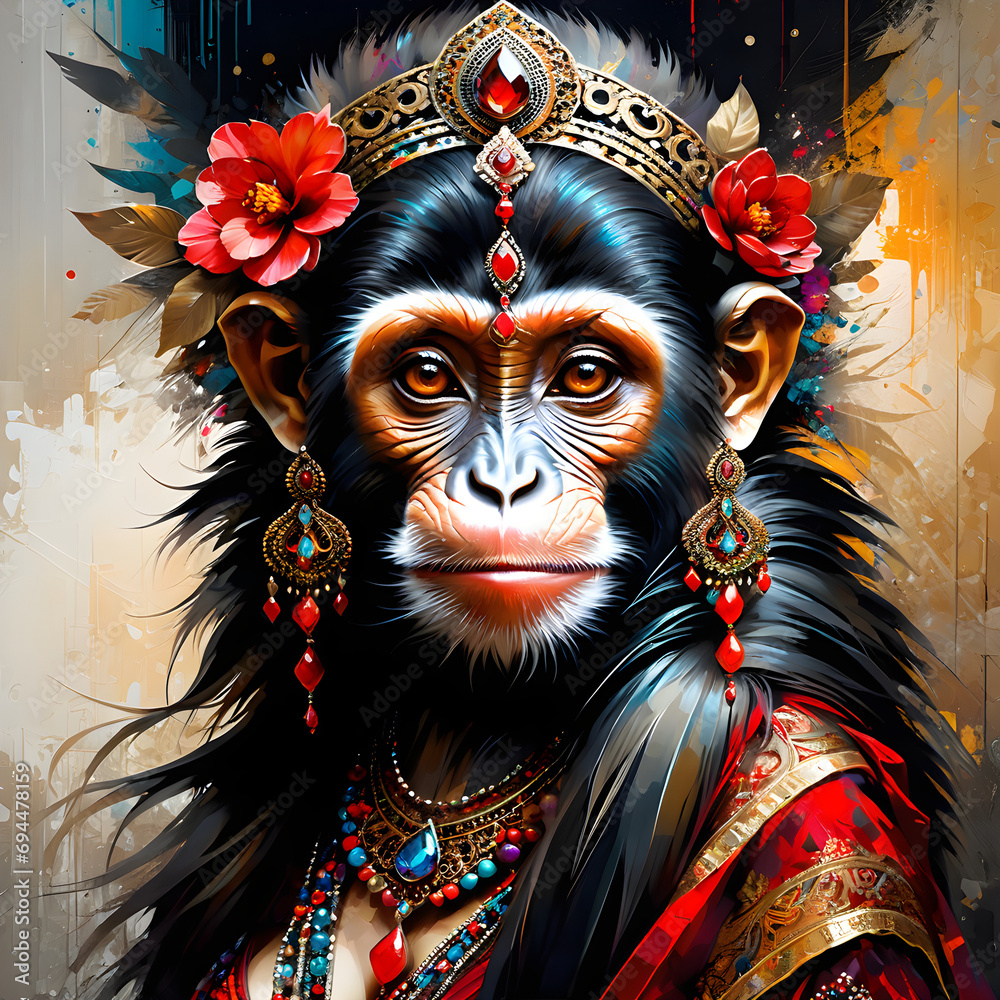 The anthropomorphic monkey painting I encountered in the art gallery was quite intriguing. It depicted a liberated courtesan, capturing a significant moment in her life. The monkey artist seemed to ha