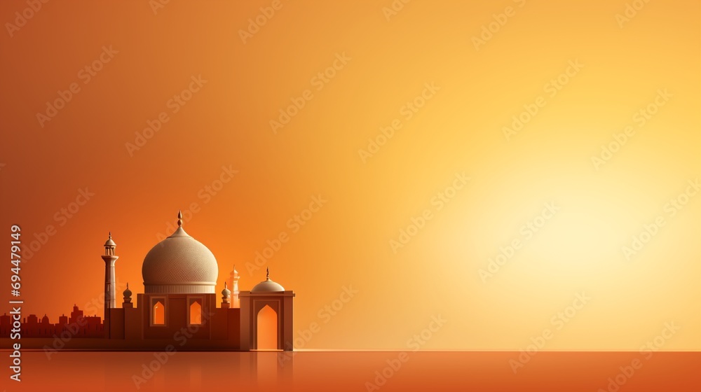 Ramadan greeting card on orange background. Vector illustration