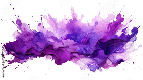 Purple color paint splash isolated on white transparent background. brush watercolor painting. PNG photo