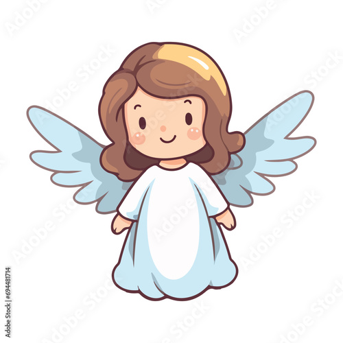 Vector Illustration of a cartoon angel with blue wings and a halo