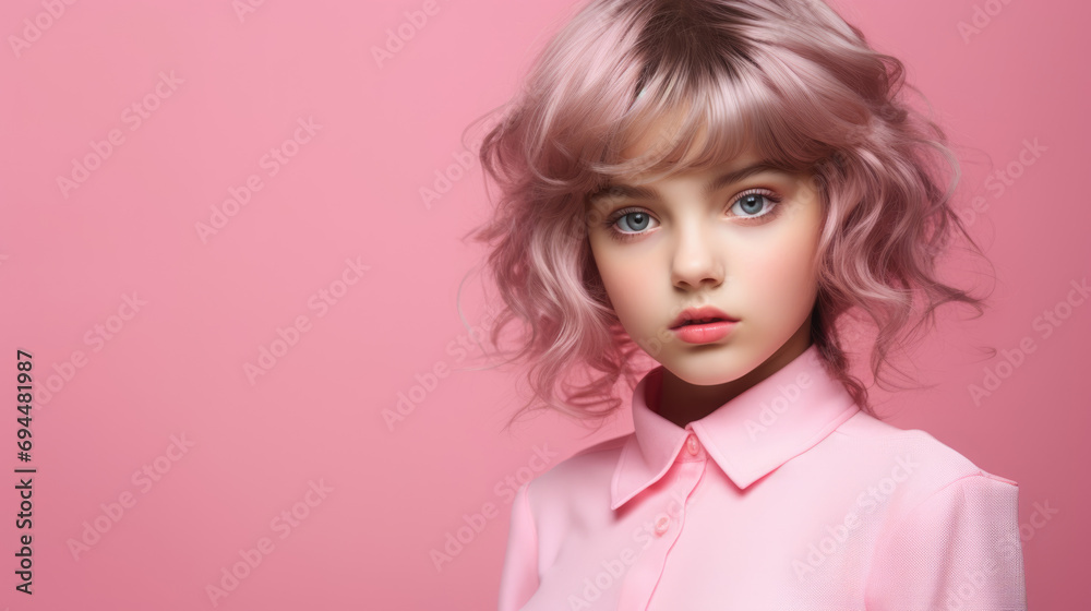 Portrait of a Young girl on pink studio background Portrait of a Young girl on pink studio background