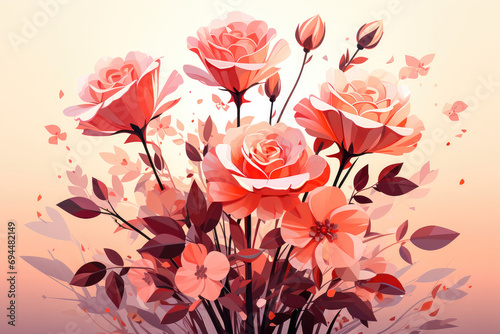 bouquet of roses minimalist digital art illustration Valentines Day wallpaper