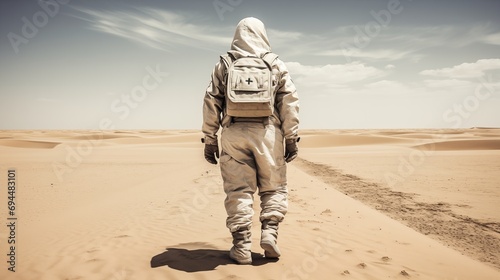 Astronaut Lone Figure Trekking Vast Desert of Desolation
