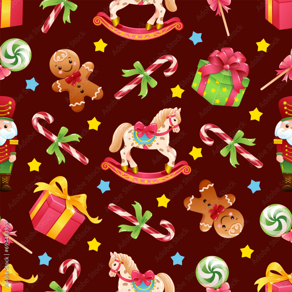 Seamless pattern with cute cartoon Christmas elements. Hand drawn vector illustration. Funny xmas background Seamless pattern with cute cartoon Christmas elements. Hand drawn vector illustration. Funny xmas background
