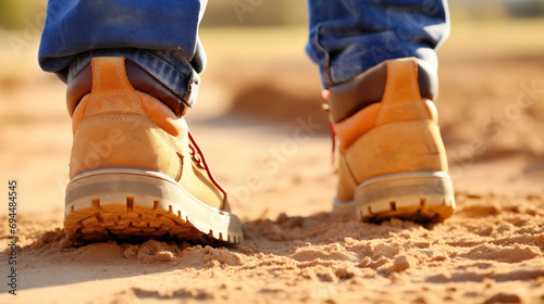Yellow Boots Walking on Sandy Ground