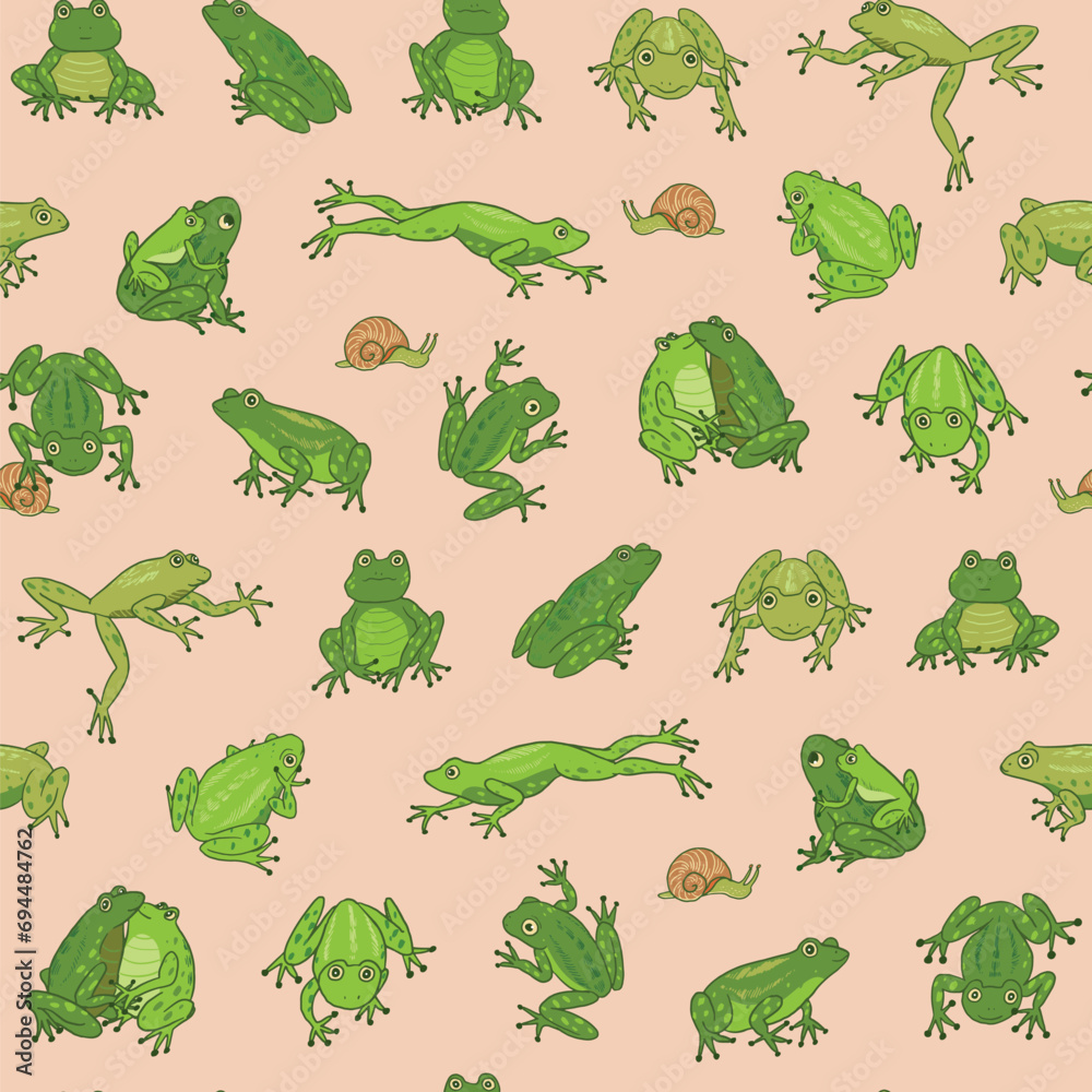 Seamless pattern of cute frog in sitting pose background.Animal character cartoon design. Vector illustration. Seamless pattern of cute frog in sitting pose background.Animal character cartoon design. Vector illustration.