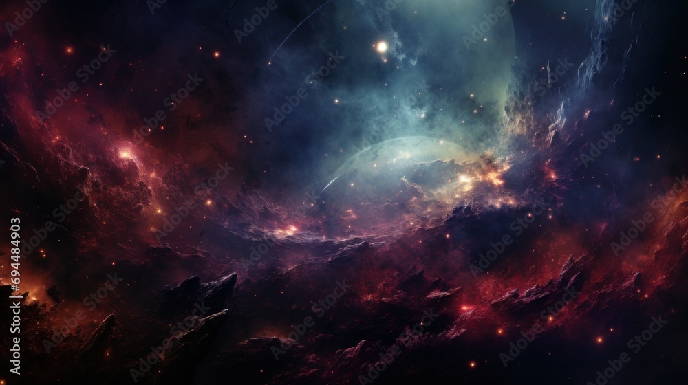  an image of a space scene with a lot of stars and a bright star in the center of the image.
