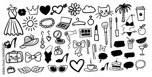 Vector illustration collection of beauty and fashion isolated doodles