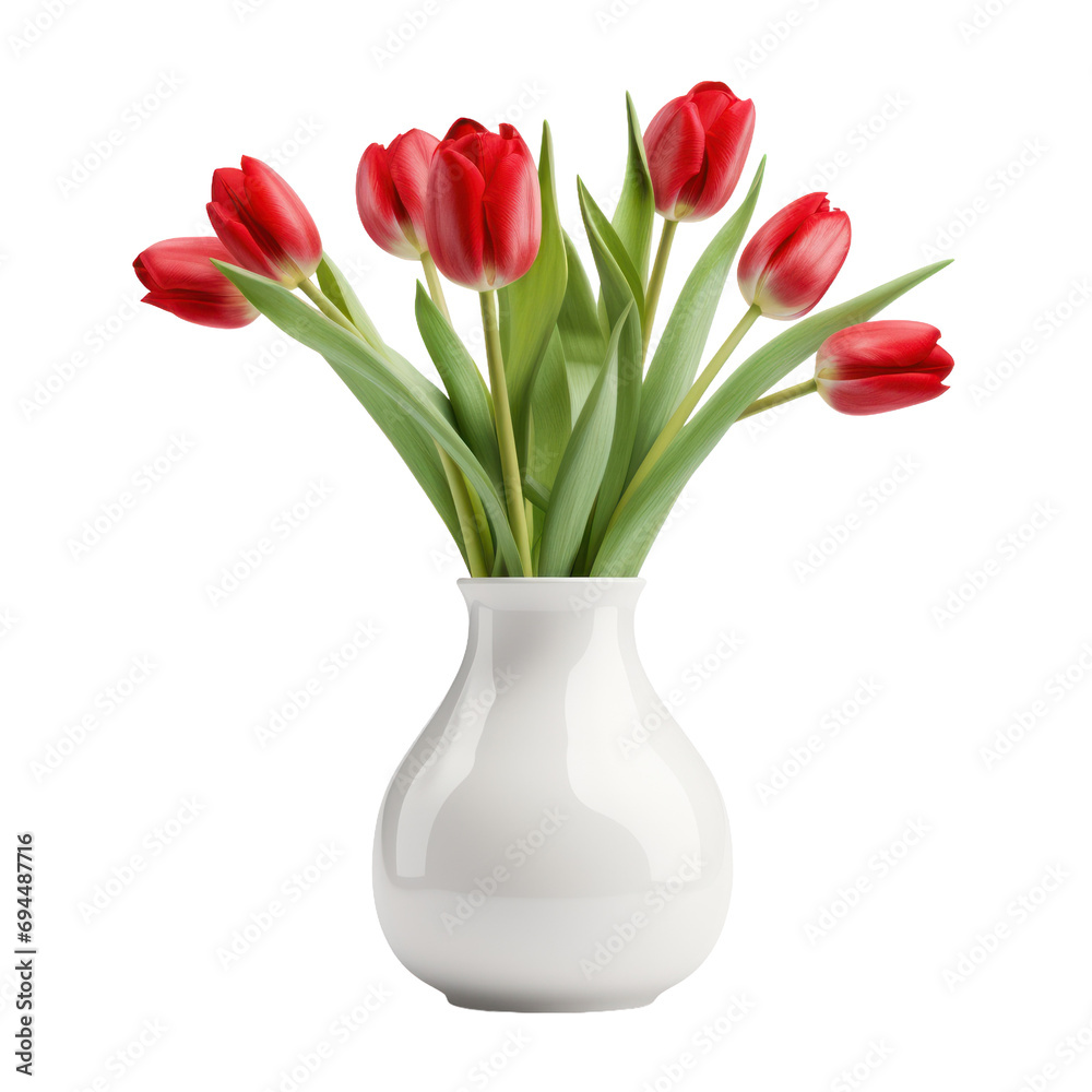 Beautiful red tulip flowers isolated on white or transparent background, png clipart, design element. Easy to place on any other background.