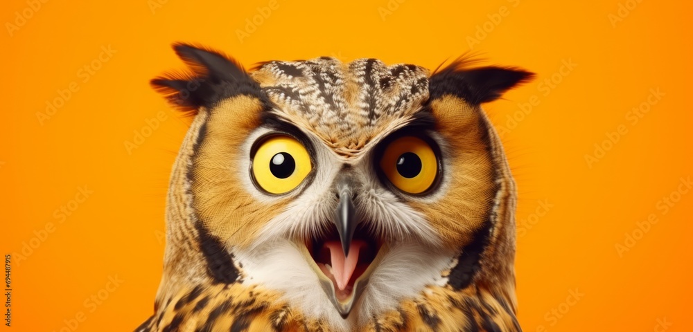 Naklejka premium a scary owl on a orange background animal