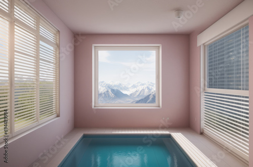  Fictional Room Imaginary fictional space  dreamlike empty surreal space  design of exterior terrace  concrete pink walls and pool