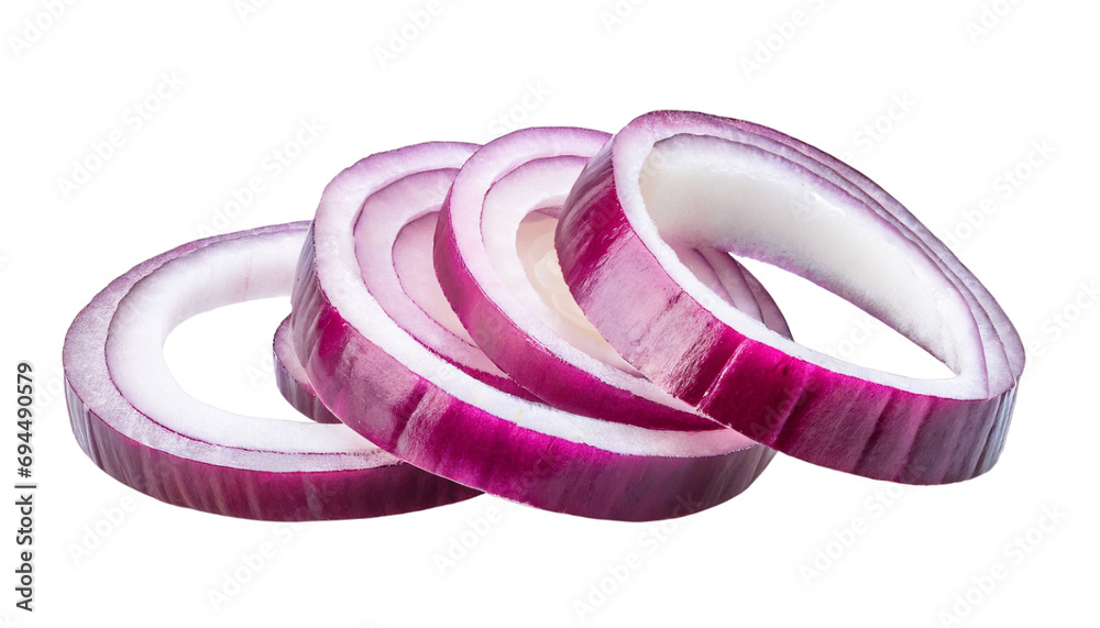 Sliced red onion rings isolated on transparent Background Sliced red onion rings isolated on transparent Background