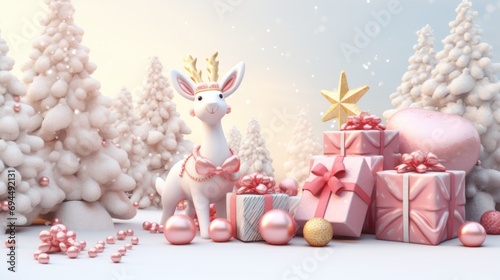 Cute christmas trees 3D cartoon style with merry christmas decorations element comeliness © Summit Art Creations