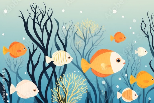 Fundo do mar, peixes coloridos, ilustração criada com ia. photo