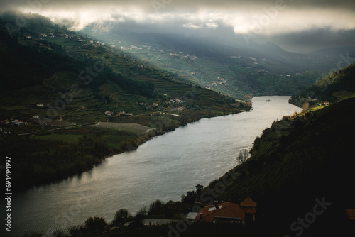 A view of the Douro River in overcast weather, Portugal. photo