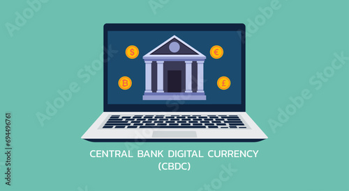 Unlocking the Future of Finance, CBDC and Digital Currency Transformations for Seamless Money Payment Transfers on Laptop, Flat Vector Illustration Design