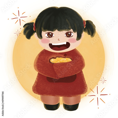 Chinese girl and moon in Lunar New Year