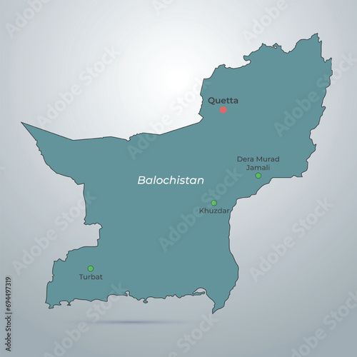 Balochistan map Pakistan city with city color photo