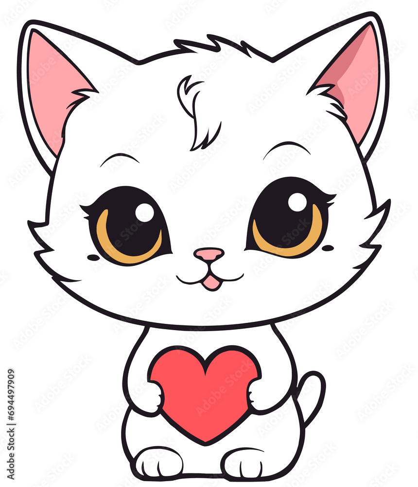 Cute Cat holding heart