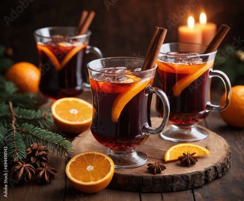 glass of hot mulled wine on the table