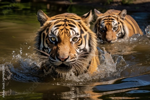 Tigers on the hunt. Tigers in the wild