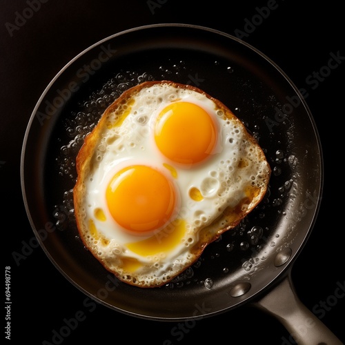 Fried eggs in frying pan for a good protein and vitamin intake, healthy snack for muscles, a simple meal, easy delicious tasty dish cooked in oil or butter, family cooking recipe book illustration