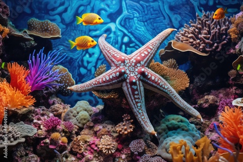 A starfish among coral reefs, a mystery of the underwater world. amazing underwater world © Yliya
