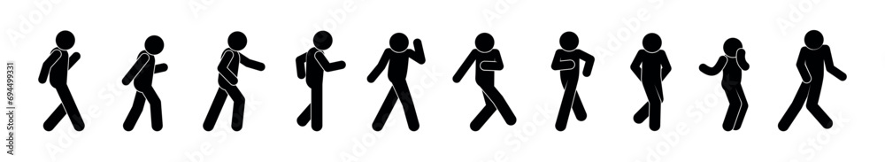 set of dancing icons, stick figure human silhouettes, dancing people, person symbol
