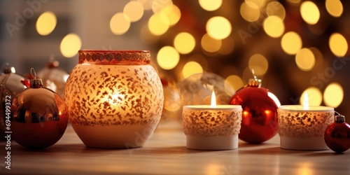 Living room candles adorned for Christmas.