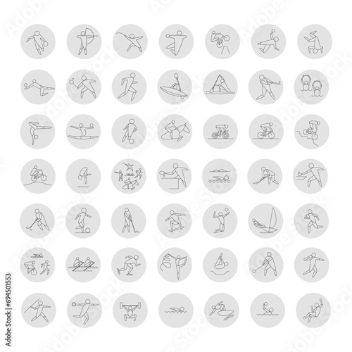 Set of icons. Summer competitions.   Colorful tones. Line art.