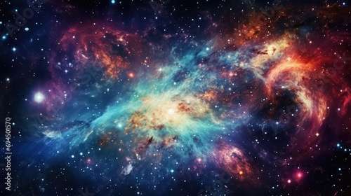 Vivid space background with swirling galaxies  stars  and ample copy space for text