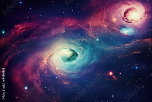Vivid space background with swirling galaxies  stars  and ample copy space for text