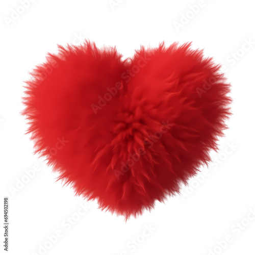 Red fluffy heart isolated on transparent background